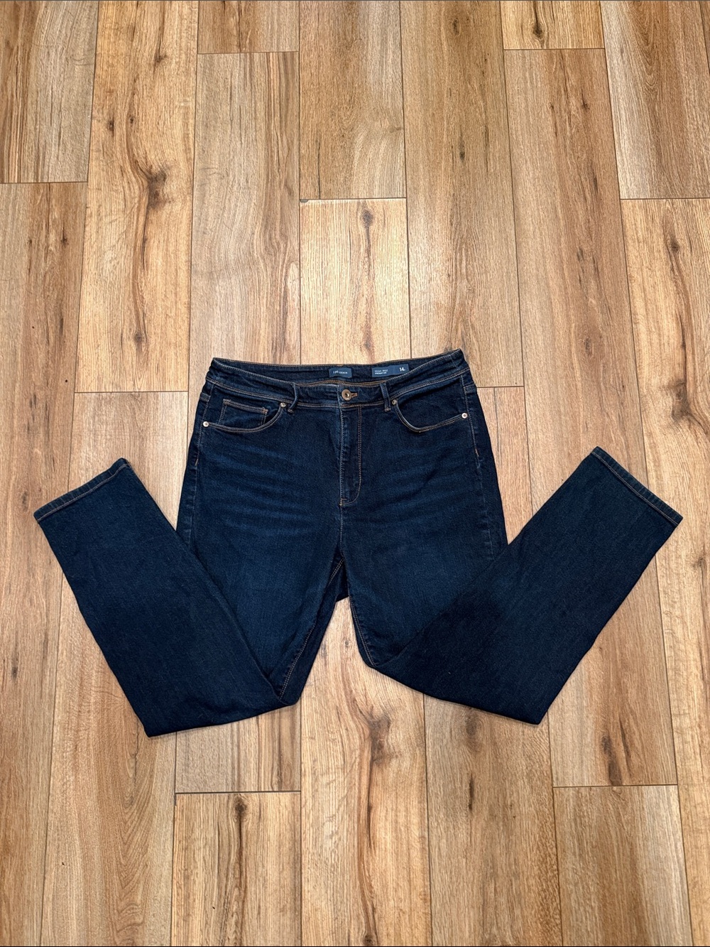 J. Jill High-Rise Straight Leg Jeans Womens Size 14P Dark Blue Denim Stretch